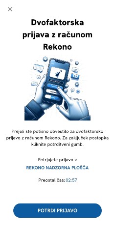 Potisno obvestilo v aplikaciji OnePass. Če uporabnik prijavo potrjuje, klikne na gumb “Potrdi prijavo”.